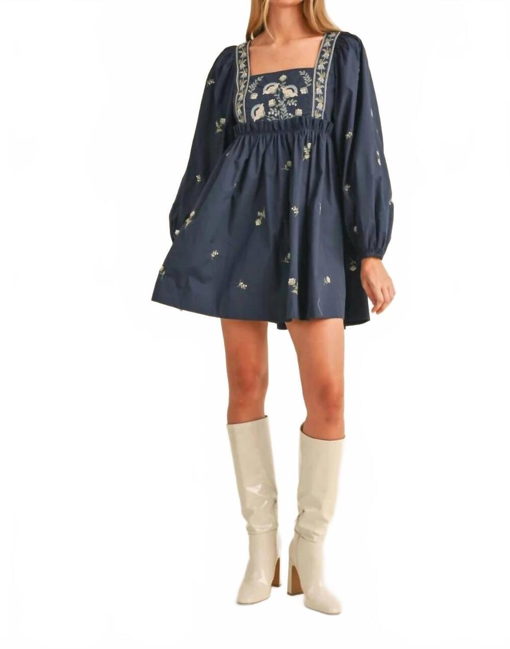 NEW MABLE lauren long sleeve mini dress in navy